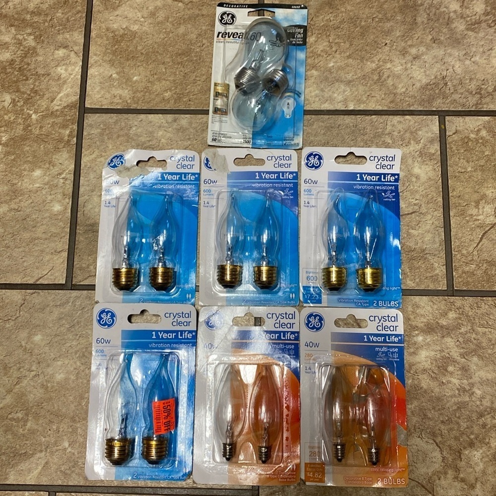 Reveal/Crystal Clear Ceiling Fan Bulbs Lighting Home Improvement 40Watt to 60w